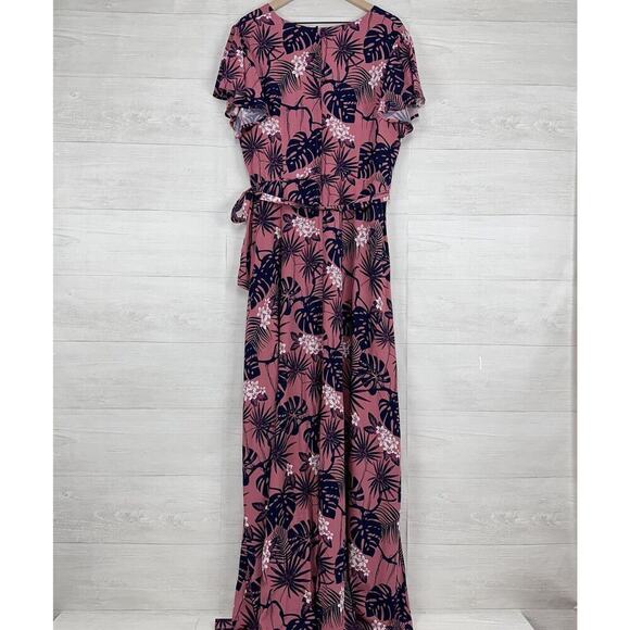 ModCloth x Collectif Maxi Dress 14 Pink Thelma Tropicool V Neck Tie Waist NWT - Picture 9 of 16